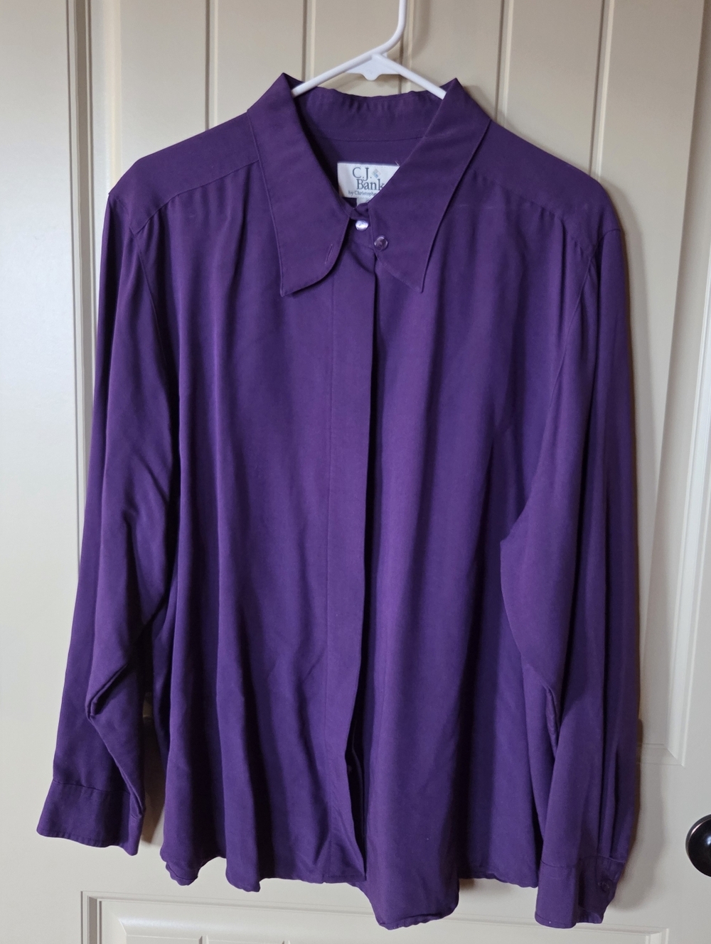 CJ Banks Purple Long Sleeve Button Down Blouse Plus 22W Rayon Blend